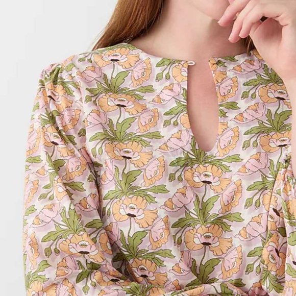 Women's XL J Crew keyhole popover top in Liberty Butterfield poppy shirt - Picture 3 of 11